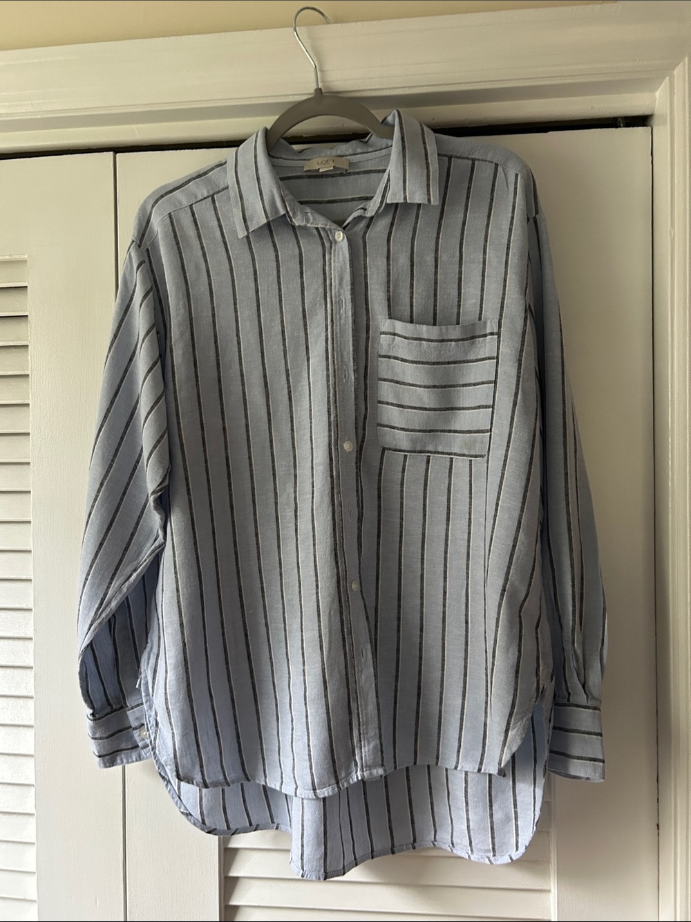 LOFT Light Blue & Navy Vertical Stripe Button-Down Shirt